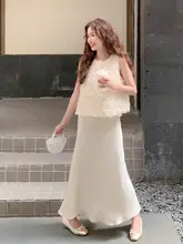 立体花柄 ノースリーブトップス【フレンチスタイル・夏用】・ ハイウエストスカート（セットアップ対応）