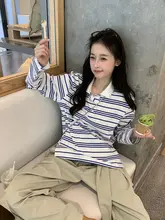 爽やかな配色の翻訳襟長袖Tシャツ【レトロストライプ・ポロスタイル】