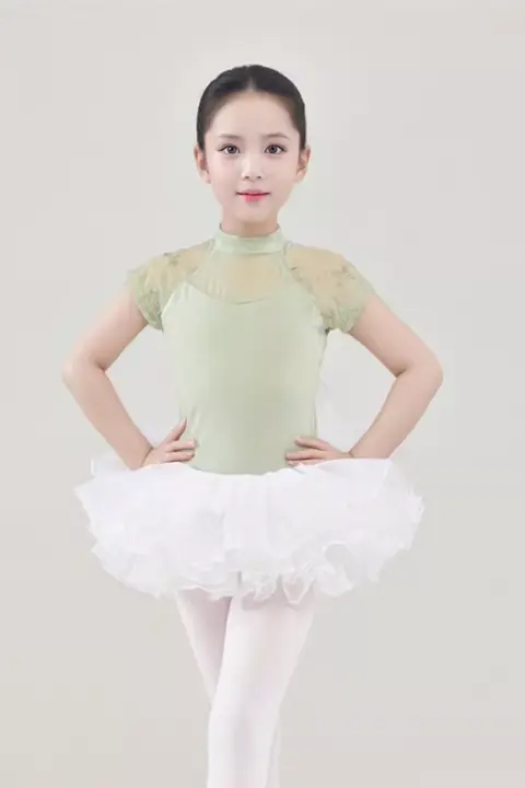 子供用 バレエダンス衣装【レース付き・短袖・練習着・体操服・スカート付き】