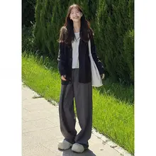 高身長向けロングテーラードパンツ【ハイウエスト・ストレート・ワイドレッグ・秋春用】（セットアップ対応）