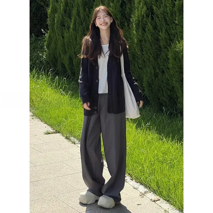 高身長向けロングテーラードパンツ【ハイウエスト・ストレート・ワイドレッグ・秋春用】（セットアップ対応）