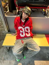 Vネック長袖プリント野球ジャージ【ユニセックス・スポーツ・秋用・ゆったり】