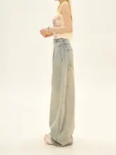 レディース ワイドレッグデニムパンツ【ウォッシュ加工・オーバーサイズ・トレンドデザイン】