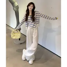 上品なストライプニット・カーディガン【春秋用・小柄対応・二点セットアップ対応】