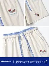 アメリカンスタイルの刺繍入りスポーツショートパンツ【夏用・ゆったり・ウィンディグチノン犬デザイン】