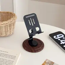 木目調デザインの360度回転モバイルスタンド【コンパクト・デスク用】