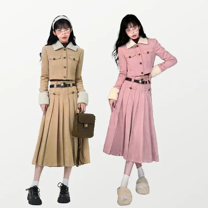 秋季新作ジャケットとプリーツスカートのアカデミックスタイル（セットアップ対応）