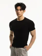 高弾性デザインのデコンストラクションTシャツ【ショートスリーブ・男性用・フィット感】