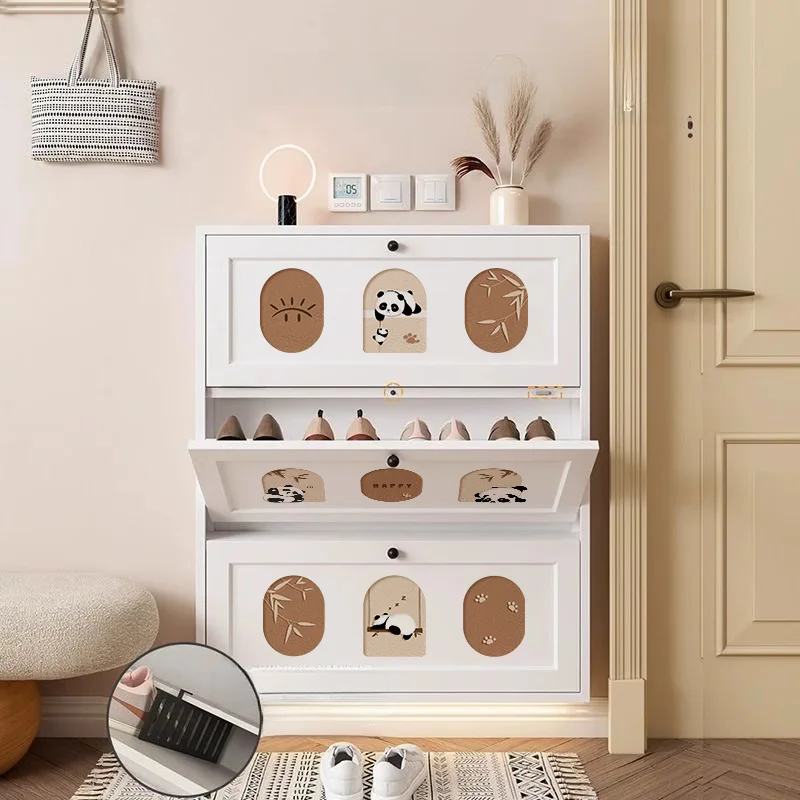 超薄型 スチール製シューズキャビネット【大容量・玄関用・壁掛けフリップドア】