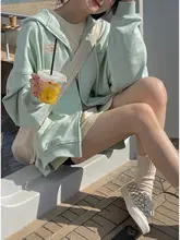 女性用 グリーンフード付きスウェットカーディガン【春秋用・フィット・ゆったりサイズ】