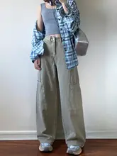 カジュアルなワイドレッグカーゴパンツ【レディース・ストレート・大きいサイズ・梨形体型向け】（セットアップ対応）