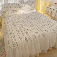 プリンセススタイルの加厚キルティングベッドスカート【マットレス保護カバー・防塵カバー・三点セットアップ対応】