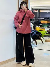 美ラインのブラックワイドレッグデニムパンツ【アメリカンストリートスタイル・大きいサイズ・体型カバー】（セットアップ対応）