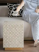 若奈家具 ベルベット製 シェルモザイク付きサイドテーブル【花柄・スツール・ベッドサイド用】