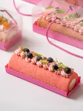 透明持ち手付きケーキボックス【スイス風・ロールケーキ・ムースケーキ用】