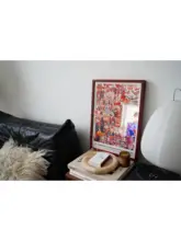 ユニークなデザインの装飾画【中古玩偶・赤い花梨木フレーム・クリスマス】