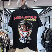 HELLデザインのレーサー印刷半袖Tシャツ【ユニセックス・ヴィンテージスタイル・カジュアル】