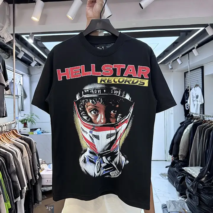 HELLデザインのレーサー印刷半袖Tシャツ【ユニセックス・ヴィンテージスタイル・カジュアル】