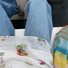 極上の柔らかさ！麻製刺繍デザインのハイウエストノースリーブAラインワンピース