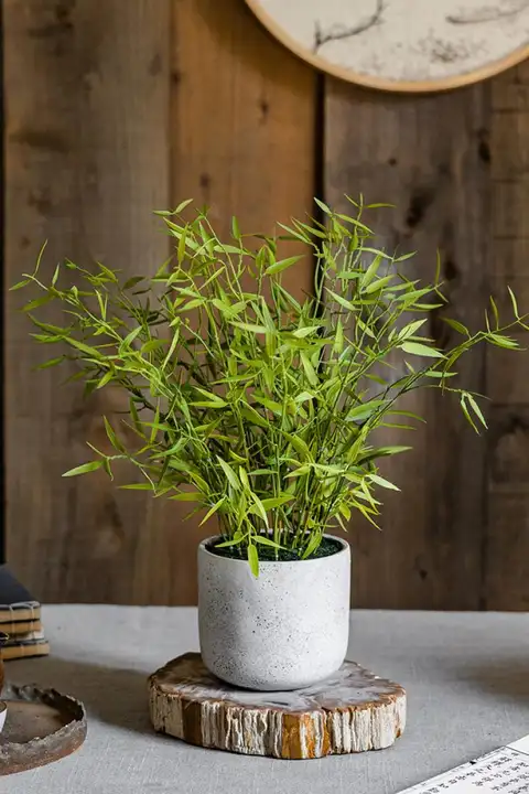 ミニ竹の葉の盆栽 偽の花 グリーン装飾 プラスチック ホーム オフィス