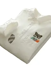 刺繍入り加绒白色シャツ【レディース・長袖・韓国風】