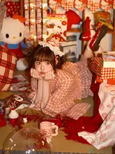 粉色チェック フェルトハート 二部式和服【旅撮影・コスプレ・日本風ワンピース】（セットアップ対応）