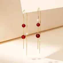 イヤリング レディース イヤーチェーン レッドアゲート ヴィンテージ 上品 きれいめ 秋冬 アクセサリー