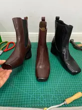水洗い馬革製 ヴィンテージ風バレエチータッキブーツ【スクエアトゥ・太ヒール・ショートブーツ】