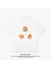 手描きオレンジ猫デザインのコットンTシャツ【ユニセックス・カジュアル・半袖】