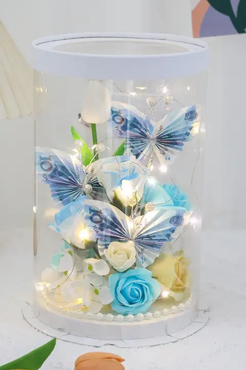 記念日向け DIY 蝶の造花ギフトボックス【お金の花・手作り材料セット・女性への誕生日プレゼント】