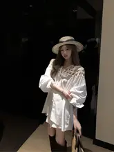 デザイン感あふれる透かし編み長袖シャツ【夏用・薄手・UVカット・ホワイト・フィット】
