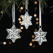 アクリル透明雪の結晶付き麋鹿のオーナメント【クリスマス装飾・撮影小道具・ツリー用】