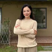 リネン混半高ネックニットシャツ【長袖・カジュアル・ベーシックデザイン】