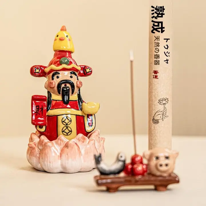 陶製の香炉【かわいいデザイン・線香スタンド・神様モチーフ】