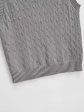 ビンテージ風刺繍Vネックニットベスト【女性用・学院風・ケーブル編み】