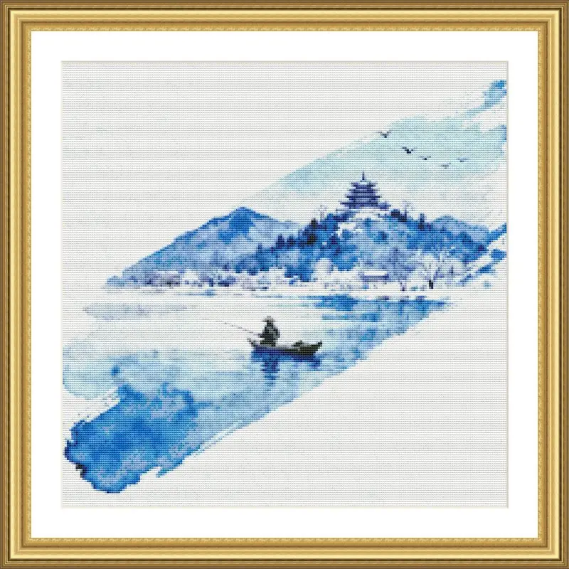 カラークロス 独釣寒江雪の十字刺繍【リビング・寝室用風景】とは？