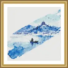 独釣寒江雪の十字刺繍【リビング・寝室用風景】