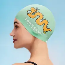 ZOKE シリコン製スイムキャップ【大人用・中国龍デザイン・防水・滑り止め・耳保護付き】