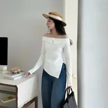 女性用 長袖オフショルダーカットソー【不規則デザイン・リラクシーシルエット・春秋向け】（セットアップ対応）