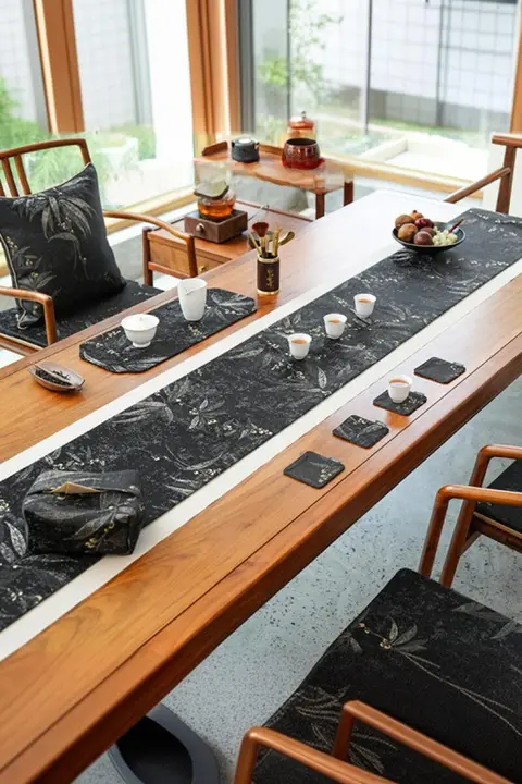 防水茶席用テーブルクロスセット【新中式・ブラック・茶道用】