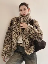 おしゃれなレオパード柄 エコファーコート【厚手・女性用】