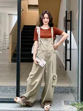 重工復古フラワーパターンのビブパンツとショートスリーブトップス【カジュアル・夏用】（セットアップ対応）