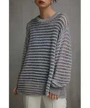 デザイン性の高いゆったりとしたレースニットトップス【夏秋向け】（セットアップ対応）