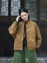 綿麻のキルティングダイヤモンド柄コート【冬用・女性向け・復古風・ボタンデザイン】