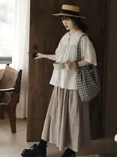 フレンチスタイル 中長丈ハイウエスト Aラインスカート【レトロ・大きなフレア・夏用】