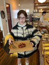 カラーコンビネーションストライプフード付きコート【冬用・羊毛素材・フィット】
