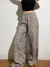 レトロなデザインのハイウエスト広めのレッグパンツ【豹柄・フィット】（セットアップ対応）
