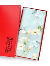 水色の玉蘭花デザイン シルクスカーフギフトボックス【生糸製・小型ハンカチ・中国風プレゼント】