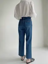 大きいサイズのデニムパンツ【秋用・フリンジ・九分丈・ストレートシルエット・小柄向け・カジュアルスタイル】