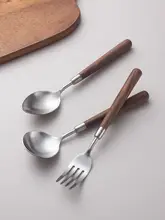スプーン 家庭向け 木製ハンドル 食品グレード304ステンレススチール 尖ったスープスプーン フォーク 子供用スプーン